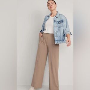 Old Navy Womens PowerSoft Wide Leg Pants XL Tan High Rise Pull On Stretch NWT